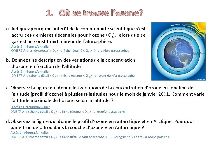 1. Où se trouve l’ozone? a. Indiquez pourquoi l’intérêt de la communauté scientifique s’est