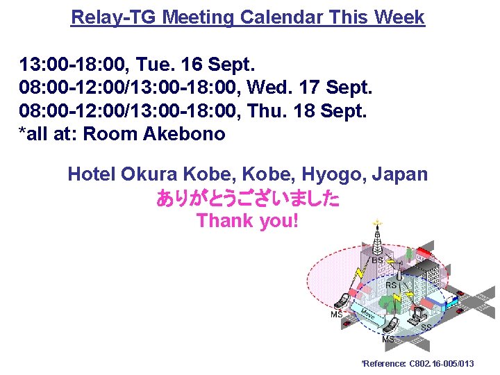Relay-TG Meeting Calendar This Week 13: 00 -18: 00, Tue. 16 Sept. 08: 00