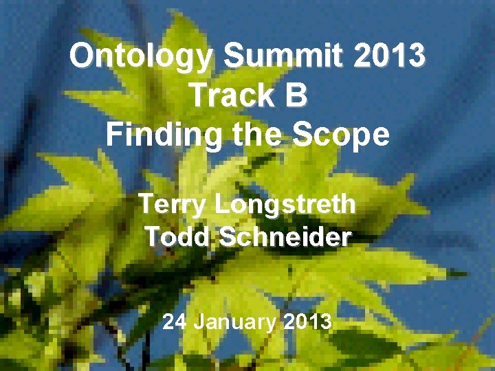 Ontology Summit 2013 Track B Finding the Scope Terry Longstreth Todd Schneider 24 January