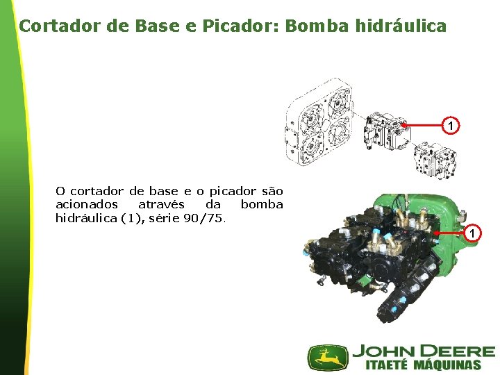 Cortador de Base e Picador: Bomba hidráulica 1 O cortador de base e o