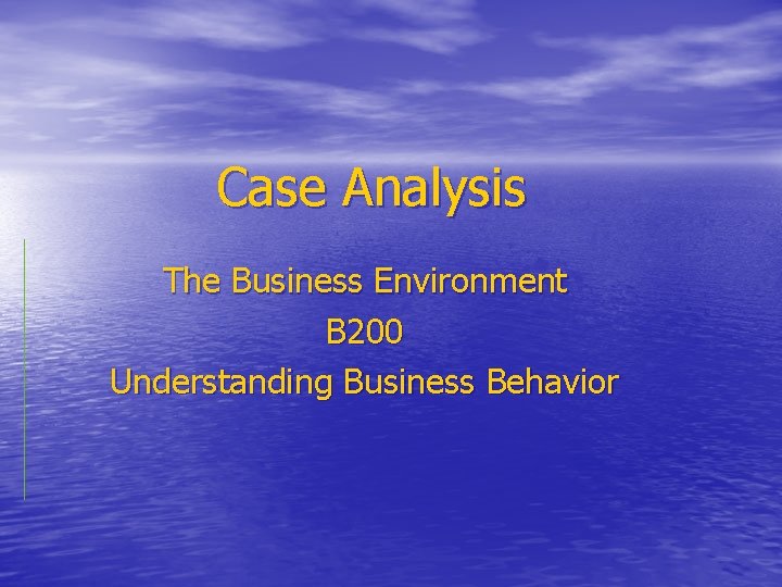 Case Analysis The Business Environment B 200 Understanding Business Behavior 
