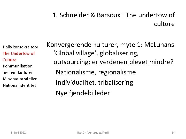 1. Schneider & Barsoux : The undertow of culture Halls kontekst-teori The Undertow of