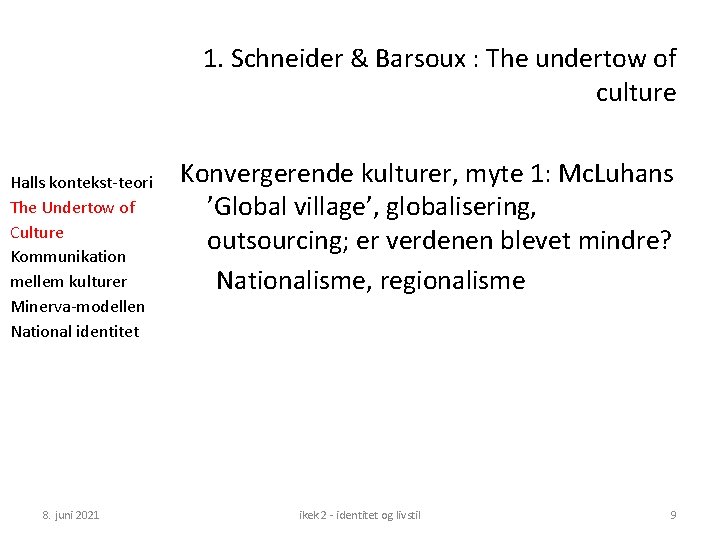 1. Schneider & Barsoux : The undertow of culture Halls kontekst-teori The Undertow of