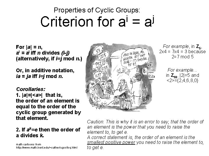 Properties of Cyclic Groups: i Criterion for a = a For |a| = n,