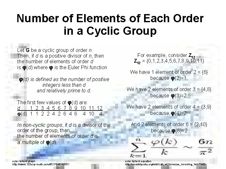 Number of Elements of Each Order in a Cyclic Group Let G be a