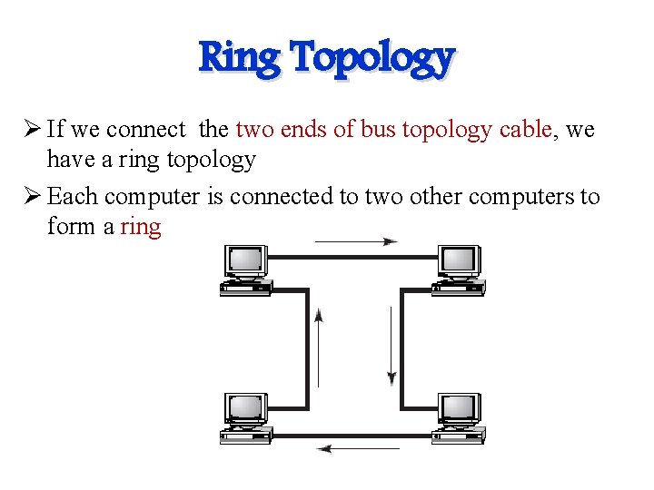 Ring Topology Ø If we connect the two ends of bus topology cable, we
