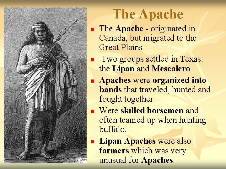 The Apache n n n The Apache - originated in Canada, but migrated to