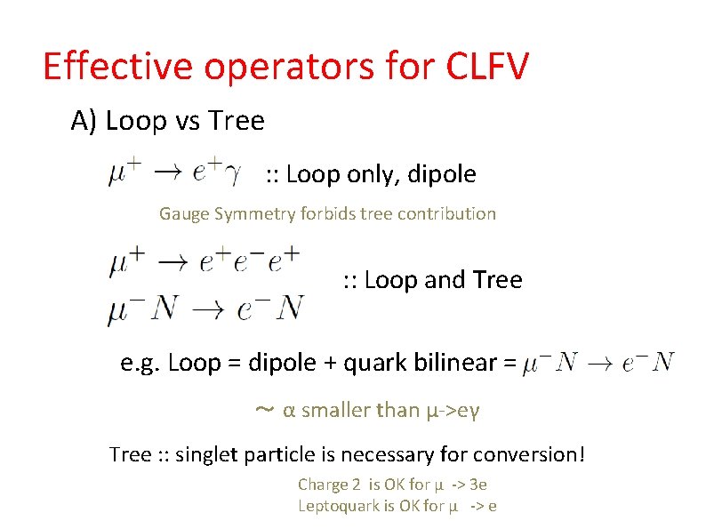 Effective operators for CLFV A) Loop vs Tree : : Loop only, dipole Gauge