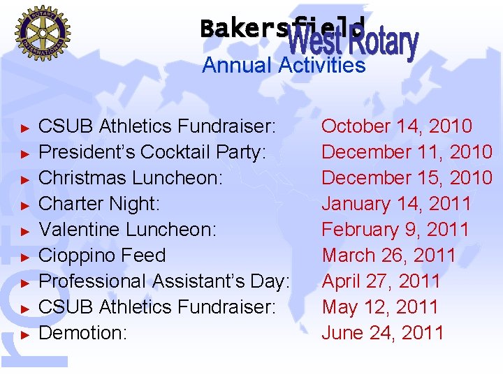rotary Bakersfield ► ► ► ► ► Annual Activities CSUB Athletics Fundraiser: President’s Cocktail