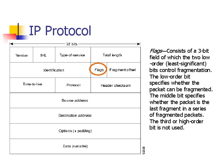 IP Protocol Flags—Consists of a 3 -bit field of which the two low -order