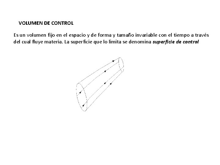 VOLUMEN DE CONTROL Es un volumen fijo en el espacio y de forma y VOLUMEN DE CONTROL Es un volumen fijo en el espacio y de forma y