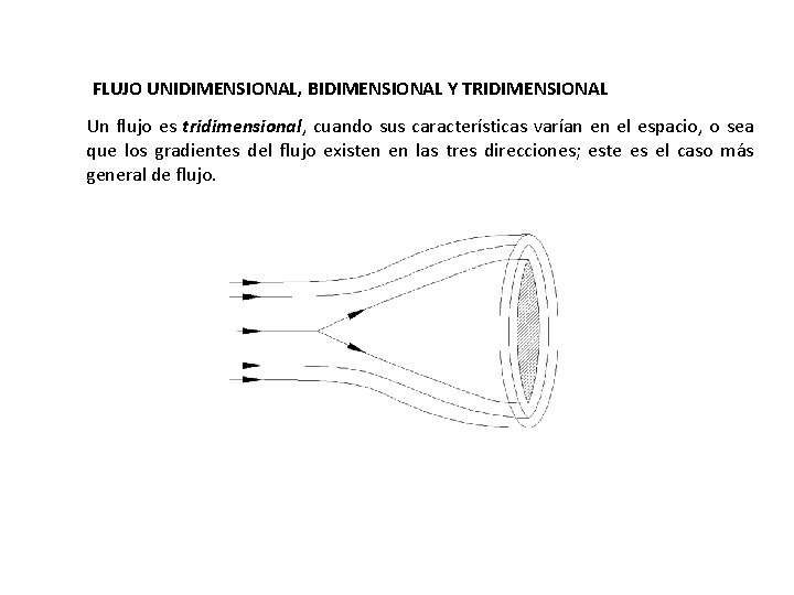 FLUJO UNIDIMENSIONAL, BIDIMENSIONAL Y TRIDIMENSIONAL Un flujo es tridimensional, cuando sus características varían en FLUJO UNIDIMENSIONAL, BIDIMENSIONAL Y TRIDIMENSIONAL Un flujo es tridimensional, cuando sus características varían en