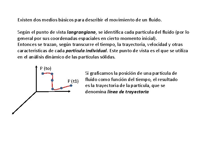 Existen dos medios básicos para describir el movimiento de un fluido. Según el punto Existen dos medios básicos para describir el movimiento de un fluido. Según el punto