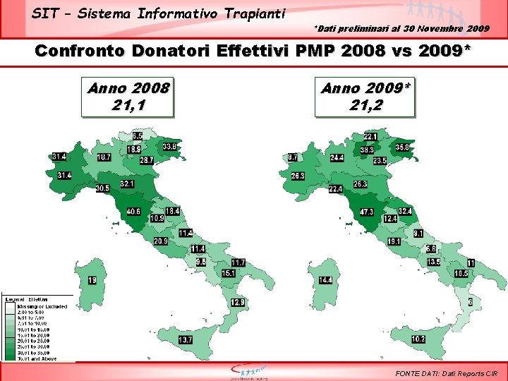 SIT – Sistema Informativo Trapianti *Dati preliminari al 30 Novembre 2009 Confronto Donatori Effettivi