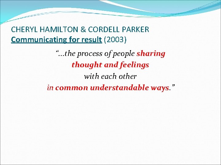 CHERYL HAMILTON & CORDELL PARKER Communicating for result (2003) “. . . the process CHERYL HAMILTON & CORDELL PARKER Communicating for result (2003) “. . . the process