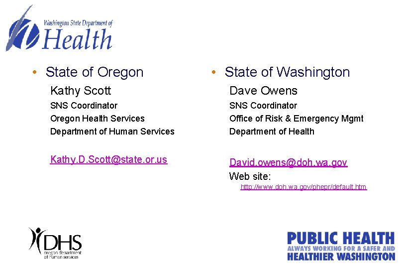 • State of Oregon • State of Washington Kathy Scott Dave Owens SNS • State of Oregon • State of Washington Kathy Scott Dave Owens SNS