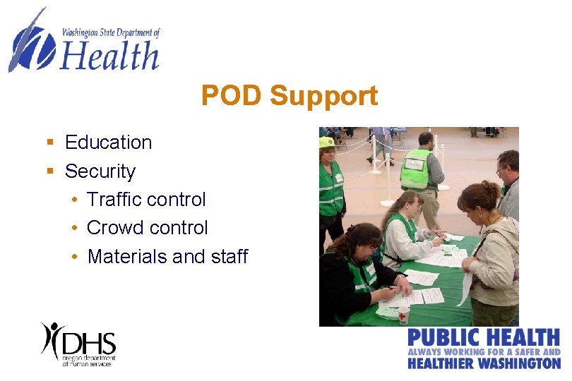 POD Support § Education § Security • Traffic control • Crowd control • Materials POD Support § Education § Security • Traffic control • Crowd control • Materials