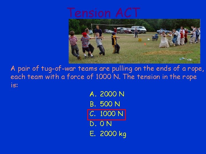 Tension ACT A pair of tug-of-war teams are pulling on the ends of a