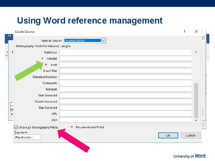 Using Word reference management 