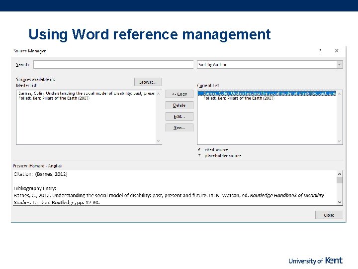 Using Word reference management 