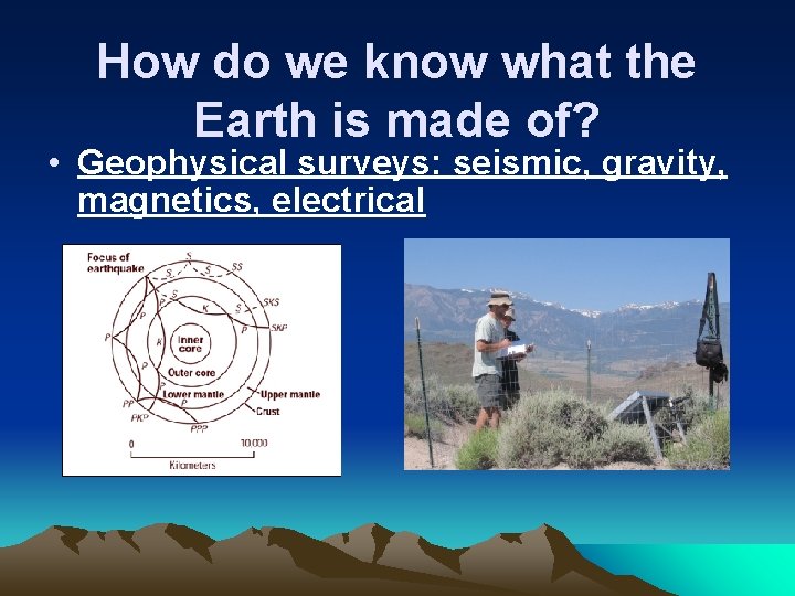 How do we know what the Earth is made of? • Geophysical surveys: seismic,