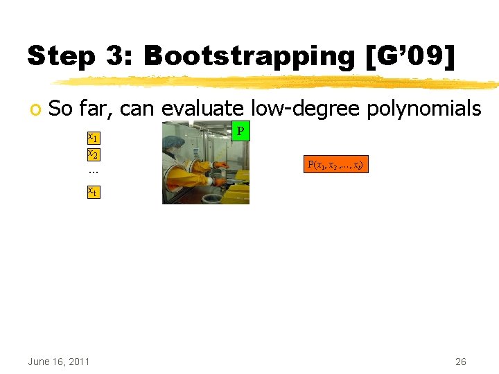 Step 3: Bootstrapping [G’ 09] o So far, can evaluate low-degree polynomials x 1
