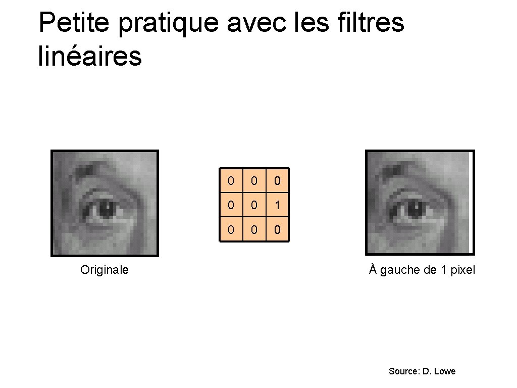 Petite pratique avec les filtres linéaires Originale 0 0 0 1 0 0 0