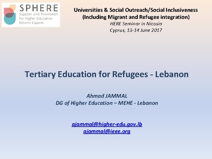 Universities & Social Outreach/Social Inclusiveness (Including Migrant and Refugee integration) HERE Seminar in Nicosia