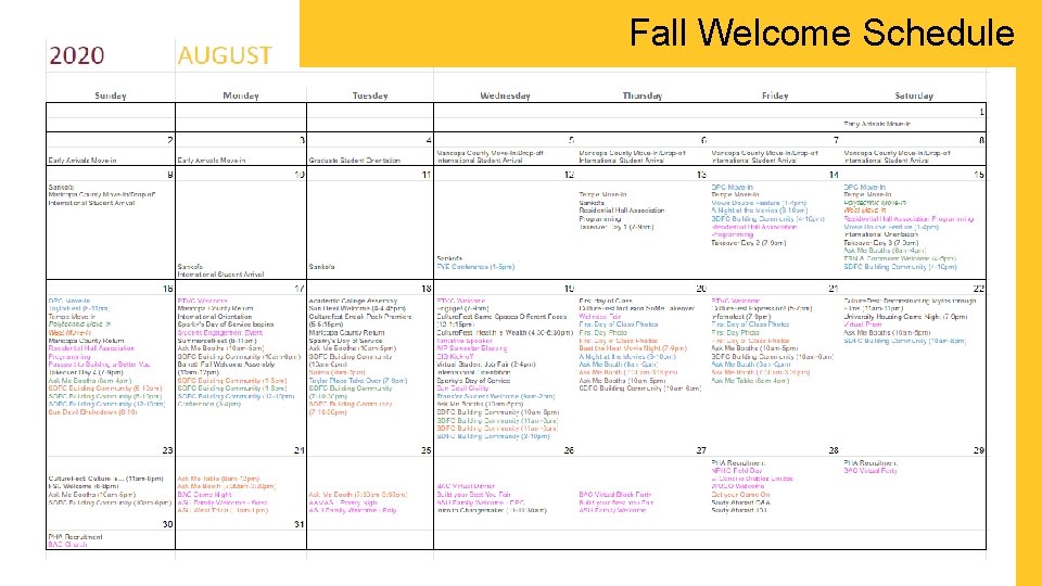 Fall Welcome Schedule 