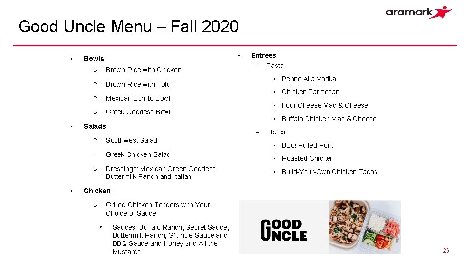 Good Uncle Menu – Fall 2020 • • Bowls ○ Brown Rice with Chicken