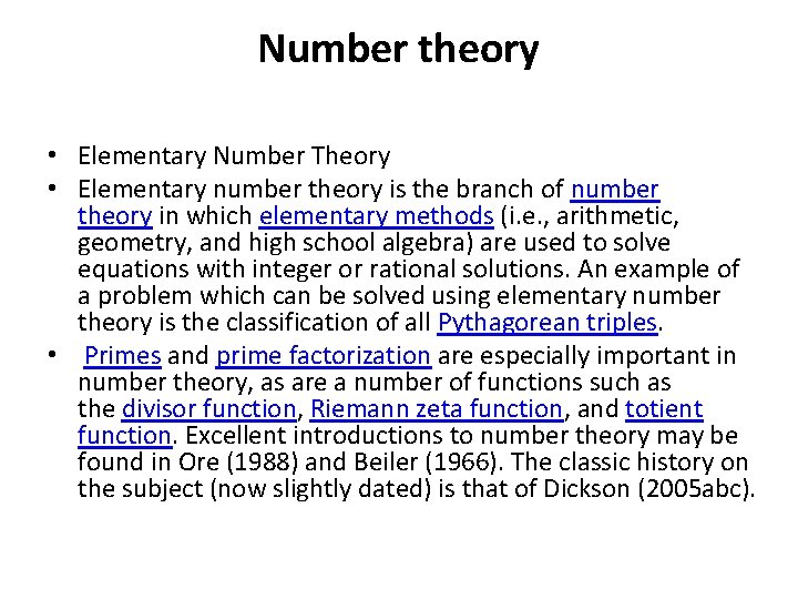 Number theory • Elementary Number Theory • Elementary number theory is the branch of
