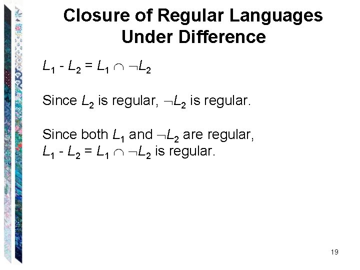 Closure of Regular Languages Under Difference L 1 - L 2 = L 1