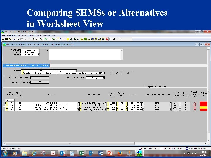 Comparing SHMSs or Alternatives in Worksheet View 