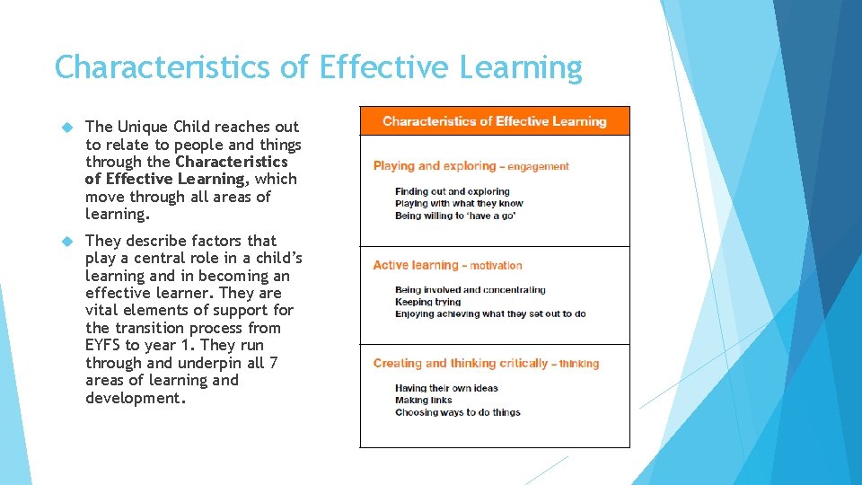 Characteristics of Effective Learning The Unique Child reaches out to relate to people and