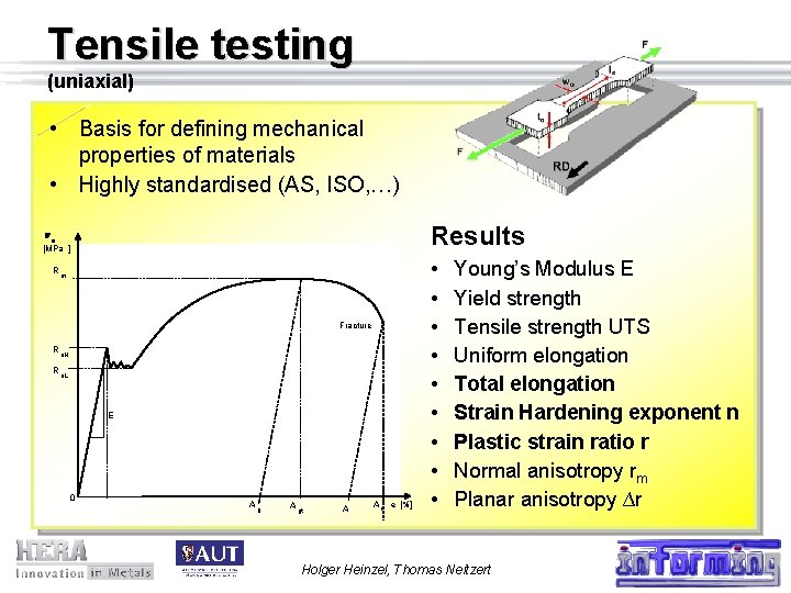Tensile testing (uniaxial) • Basis for defining mechanical properties of materials • Highly standardised
