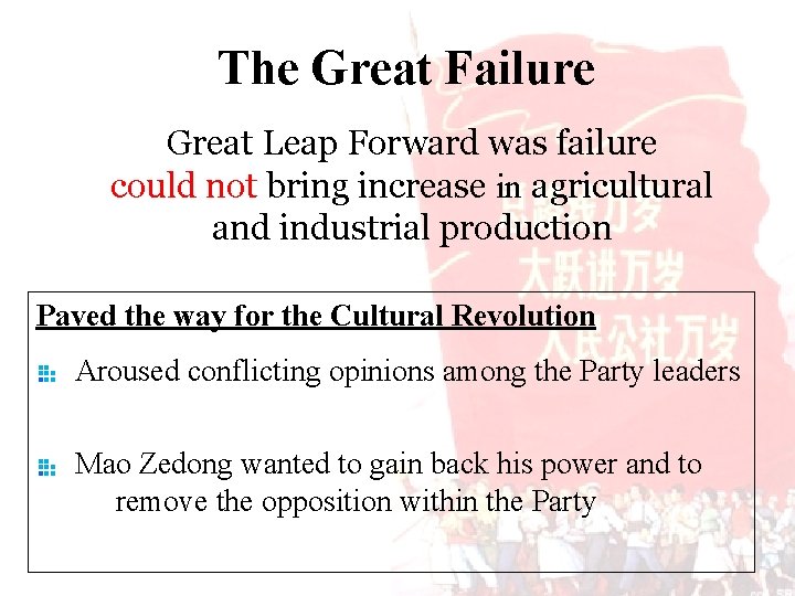 The Great Failure Great Leap Forward was failure could not bring increase in agricultural