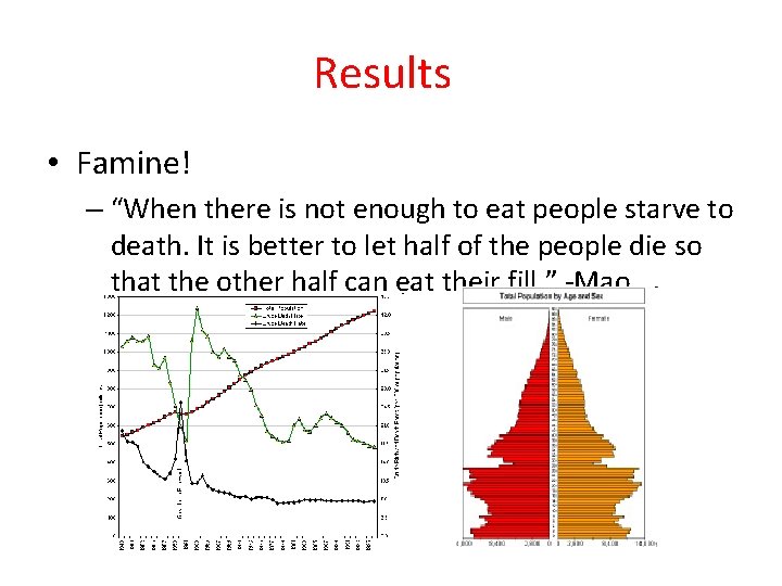 Results • Famine! – “When there is not enough to eat people starve to