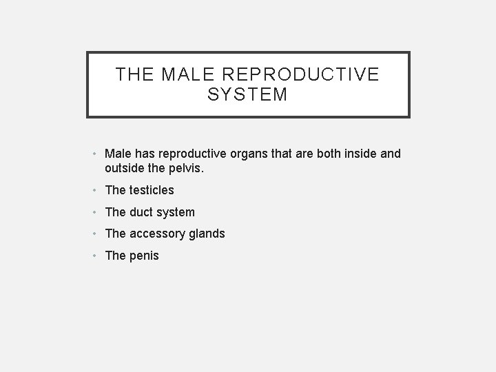 THE MALE REPRODUCTIVE SYSTEM • Male has reproductive organs that are both inside and