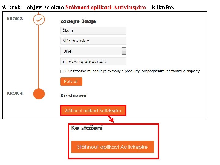 9. krok – objeví se okno Stáhnout aplikaci Activ. Inspire – klikněte. 