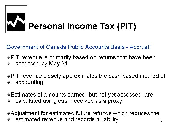 Personal Income Tax (PIT) Government of Canada Public Accounts Basis - Accrual: PIT revenue