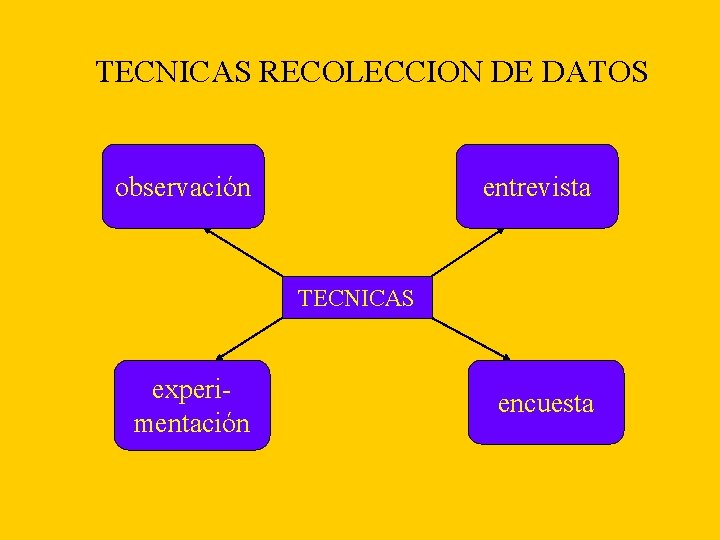 TECNICAS RECOLECCION DE DATOS observación entrevista TECNICAS experimentación encuesta TECNICAS RECOLECCION DE DATOS observación entrevista TECNICAS experimentación encuesta