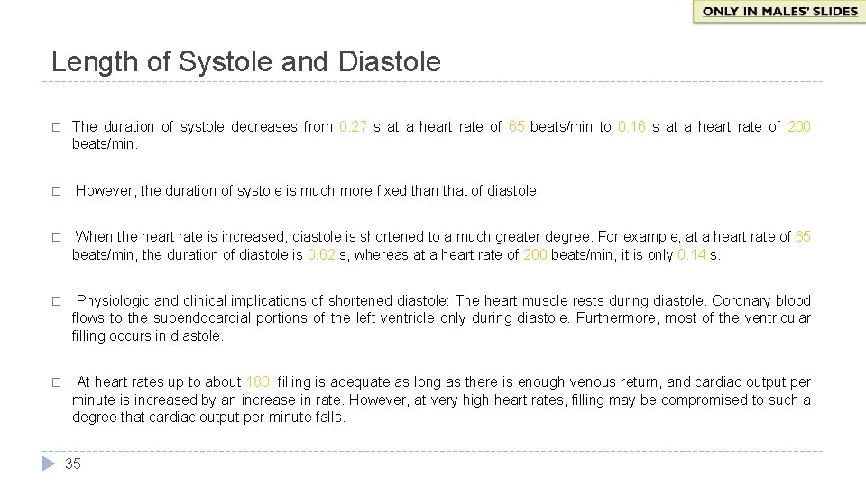 Length of Systole and Diastole � � The duration of systole decreases from 0.