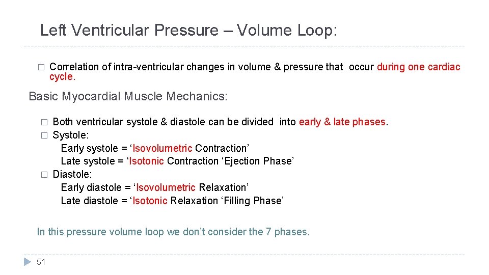 Left Ventricular Pressure – Volume Loop: � Correlation of intra-ventricular changes in volume &