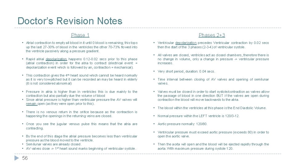 Doctor’s Revision Notes Phase 1 Phases 2+3 • Atrial contraction to empty all blood