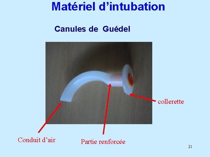 Matériel d’intubation Canules de Guédel collerette Conduit d’air Partie renforcée 21 
