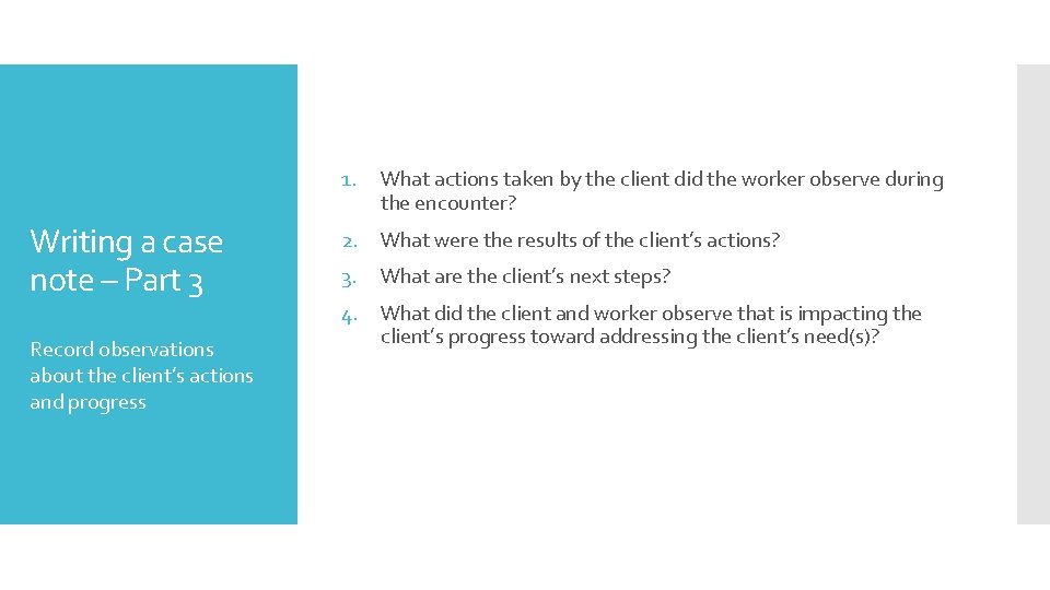 Writing a case note based on the Professional