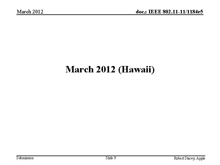 March 2012 doc. : IEEE 802. 11 -11/1184 r 5 March 2012 (Hawaii) Submission