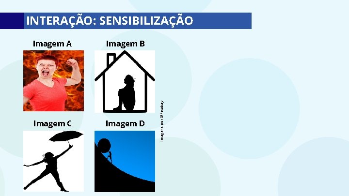 Imagem A Imagem B Imagem C Imagem D Imagens por ©Pixabay INTERAÇÃO: SENSIBILIZAÇÃO 