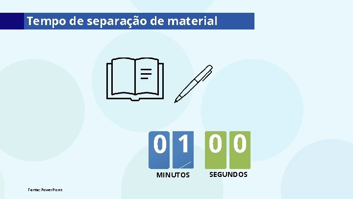 Tempo de separação de material 01 0 0 MINUTOS Fonte: Power. Point SEGUNDOS 