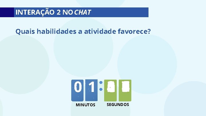 INTERAÇÃO 2 NO CHAT Quais habilidades a atividade favorece? 3 9 0 1 2